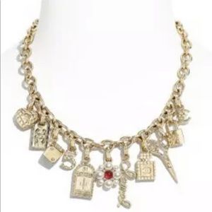 CHANEL 21P Carnival Clustered Charm Story Necklace Pearl CC Gold tone